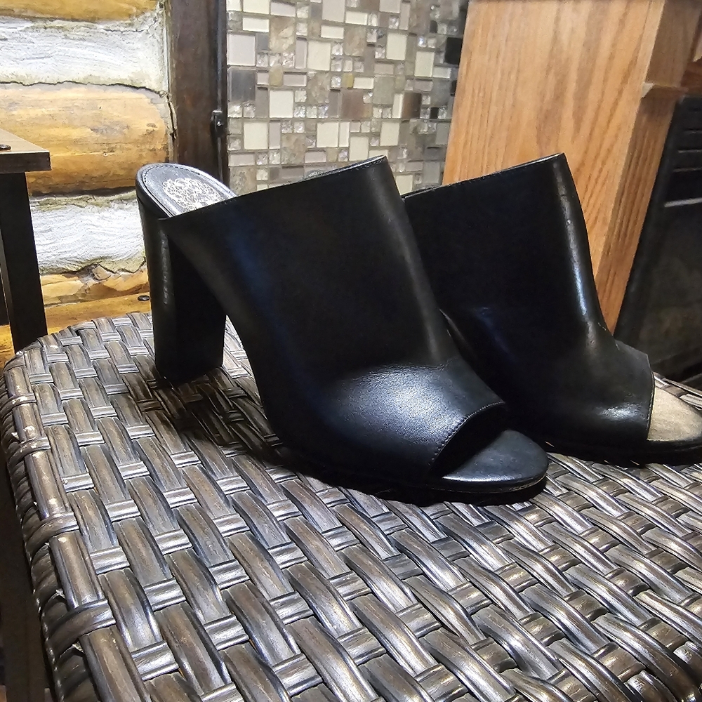Black Open-Toe Block Heel Mules - Womens